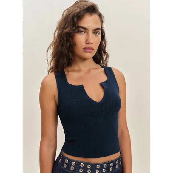 REFORMATION Rylie Cotton Navy Blue Sweater Tank Size Small NEW - Picture 1 of 11